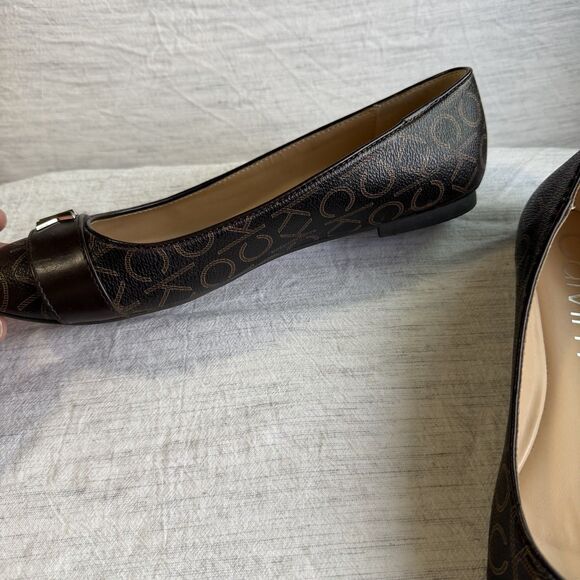 Calvin Klein Brown Lisa Ballet Flats Size 9 Monogram CK Print Faux Leather - Picture 9 of 16